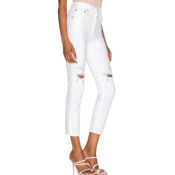 NWT AGOLDE Women’s Riley Crop High Rise Straight Jeans White Slant Distressed 27 - Picture 3 of 16